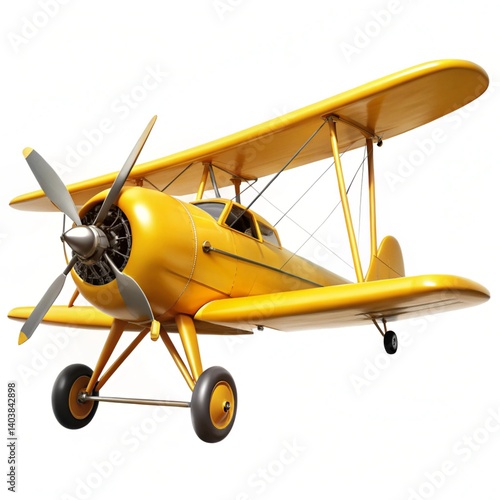 Old classic yellow plane isolated on white background.