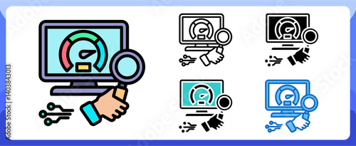 Computer Performance Analysis Multi Style Icon in Performance Strength and Management Vector Design