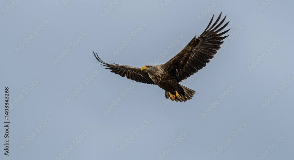 Obraz premium Majestic White-Tailed Eagle Soaring High Above Clouds - A majestic white-tailed eagle in flight, symbolizing freedom, power, wilderness, grace
