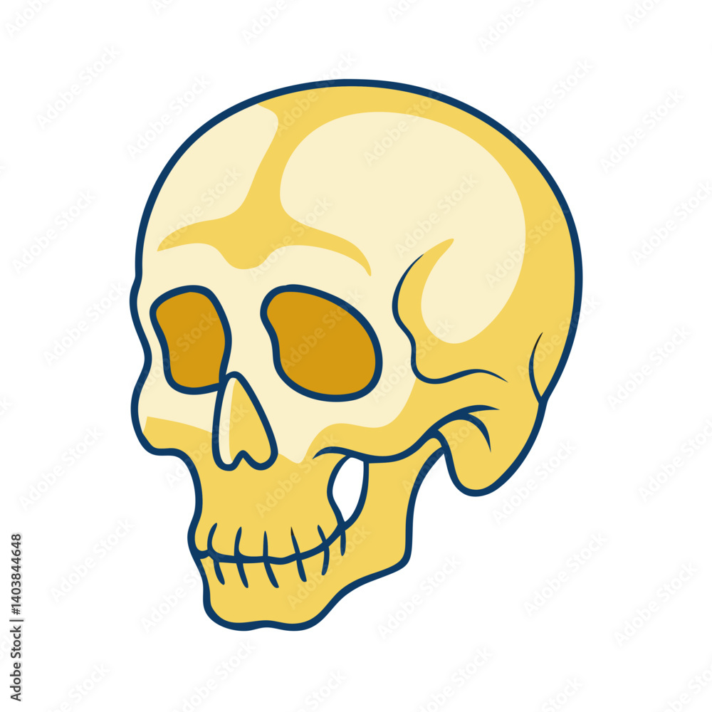 Fototapeta premium Side view of human skull icon in flat cartoon anatomy style