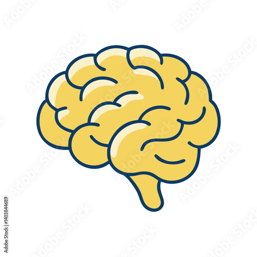 Yellow brain illustration in flat style on white background
