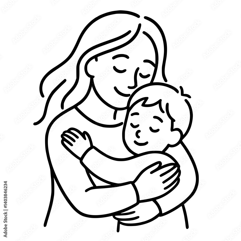 Mother and Son Hugging Vector Illustration Mother and Son Hugging Vector Illustration