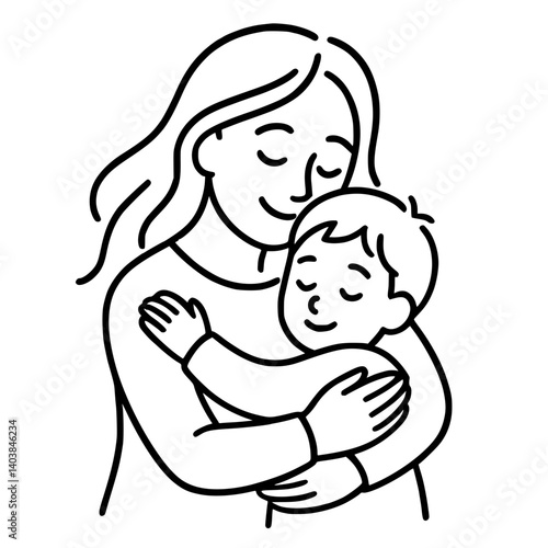 Mother and Son Hugging Vector Illustration