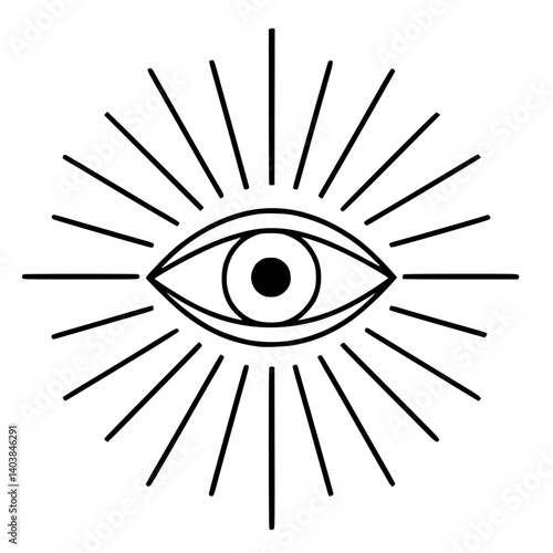 Mystical Eye with Radiating Sun Rays Vector Illustration