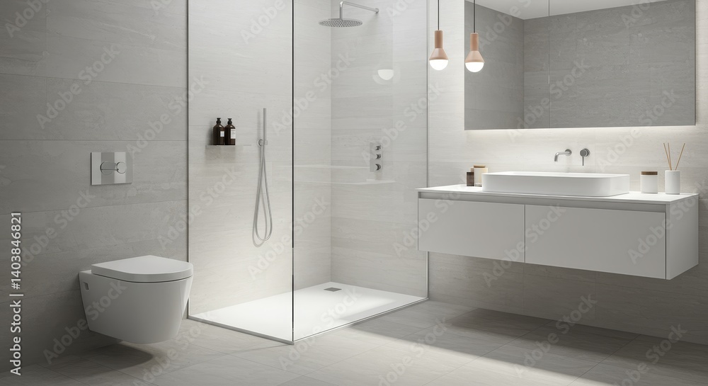 Modern Minimalist Bathroom Design with Floating Vanity - Clean lines, serene ambiance, functional design, sophisticated Modern Minimalist Bathroom Design with Floating Vanity - Clean lines, serene ambiance, functional design, sophisticated