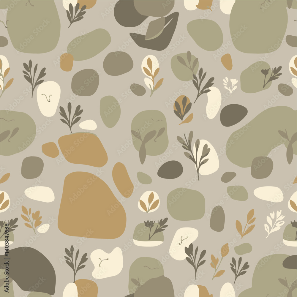 Fototapeta premium A vector seamless design featuring a smooth gradient transition. Modern flat design aesthetic. Abstract brutalist-inspired pattern with natural organic shapes and stone textures