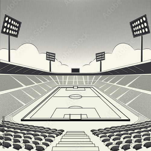Flat Design Soccer Stadium with Floodlights – Vector Sports Stadium Skech
