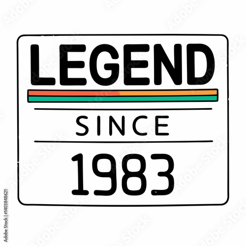 Vintage Retro Legend Since 1983 Black White Stripes - T-Shirt Sticker Gift Idea