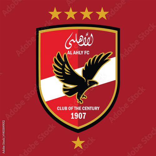 The logo of Al Ahly Club which is the Century Club, the red flag with an eagle in the middle of the logo