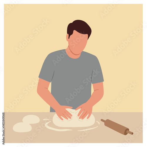 Person kneading dough in a kitchen, flat design style vector art
