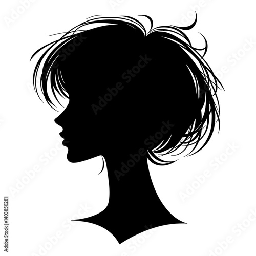 Silhouette of a woman with tousled hair in profile  