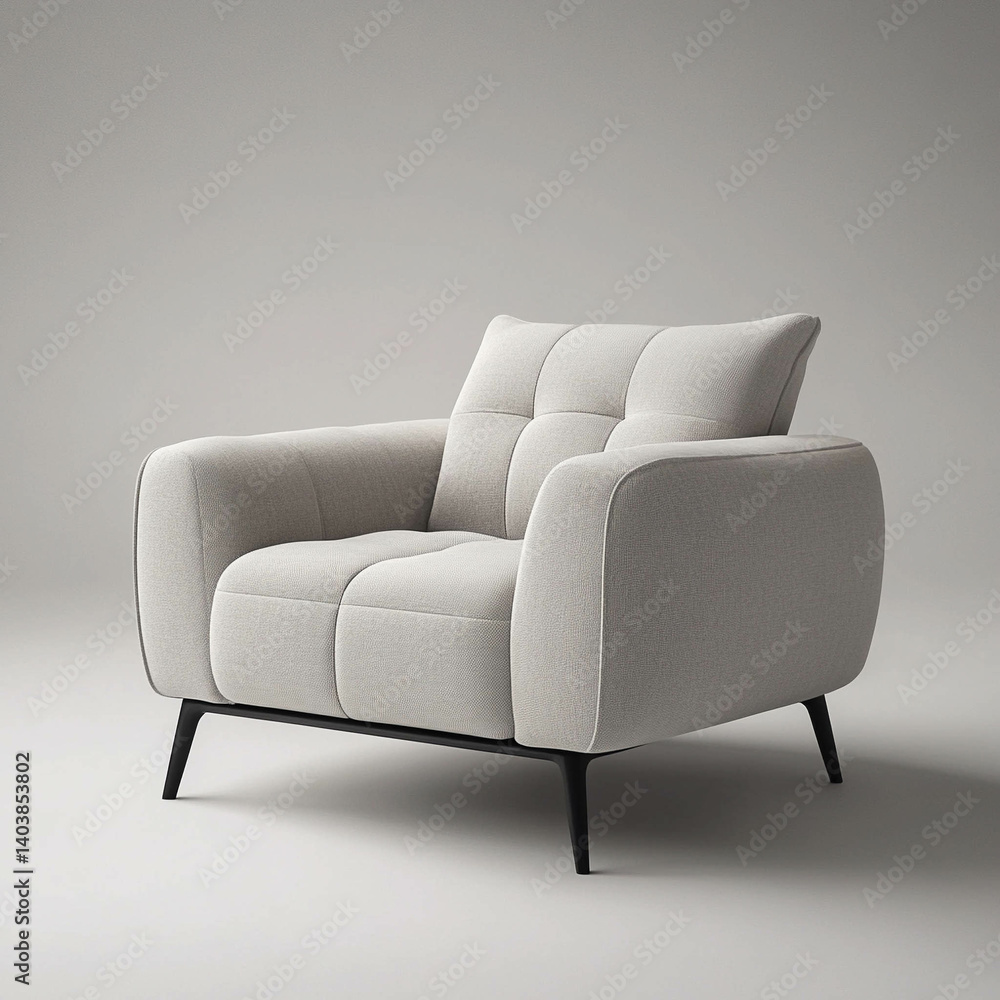 A modern armchair in light gray color on a light gray background