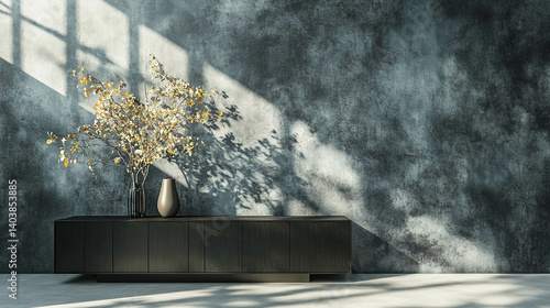 Obraz na płótnie Black granite living room sideboard w salonie