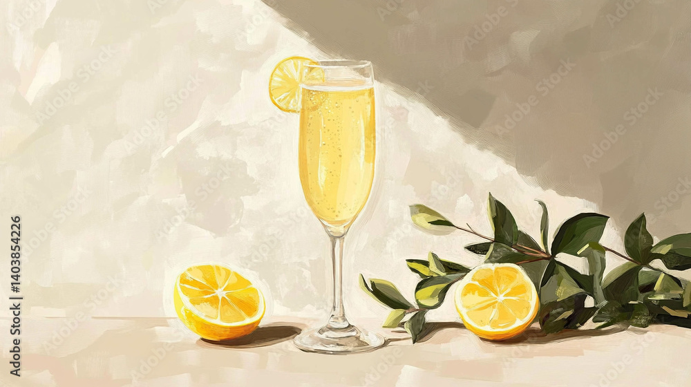 Mimosa drink illustration on a beige background