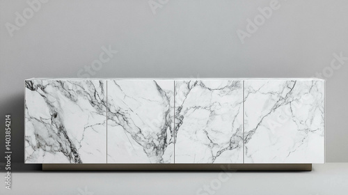 Living room sideboard in white marble on a gray background 