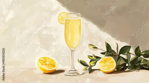 Obraz na płótnie Mimosa drink illustration on a beige background w salonie