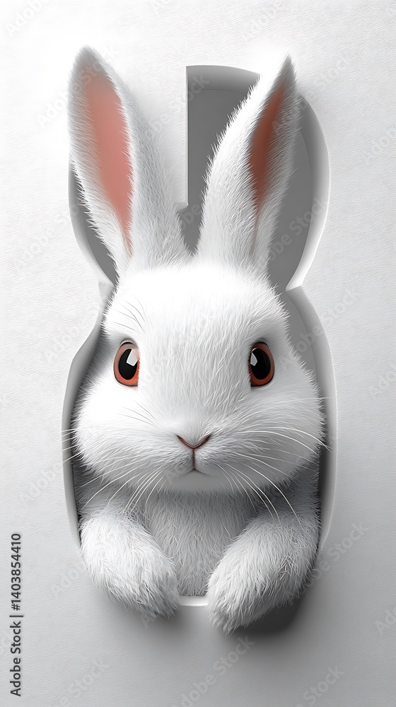 Obraz premium Cute rabbit peeking through hole