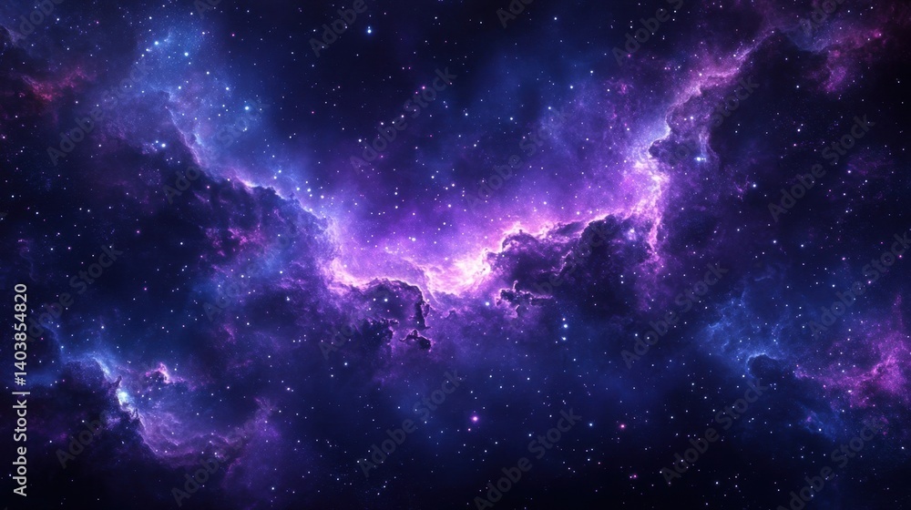 Fototapeta premium Stunning cosmic nebula with vibrant purple and blue hues illuminating the night sky. Explore the beauty of space in this mesmerizing image.
