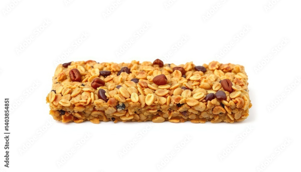 A wholesome granola bar isolated on a pure white background, closeup, breakfast bar A wholesome granola bar isolated on a pure white background, closeup, breakfast bar