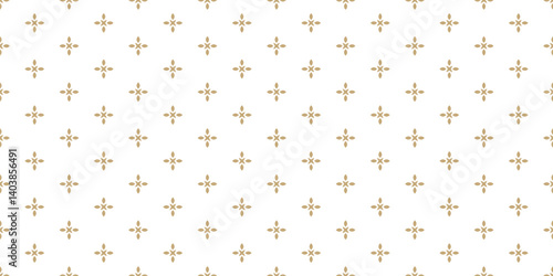 Vector floral minimalist seamless pattern. Abstract golden minimal geometric ornament with flowers in oriental style. Simple white and gold background. Subtle geo texture. Repeating design for decor