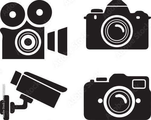 Camera Logo and Icon Set in Vector Silhouette Style, Minimal Photography Symbols for Creative Branding