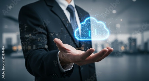 Wallpaper Mural Secure Cloud Computing Solutions - Businessman presenting a secure cloud computing concept. cloud icon with lock symbolizes data protection and safety Torontodigital.ca