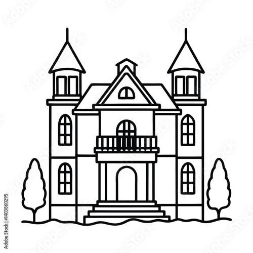 abandoned mansion line art on white background (1).eps