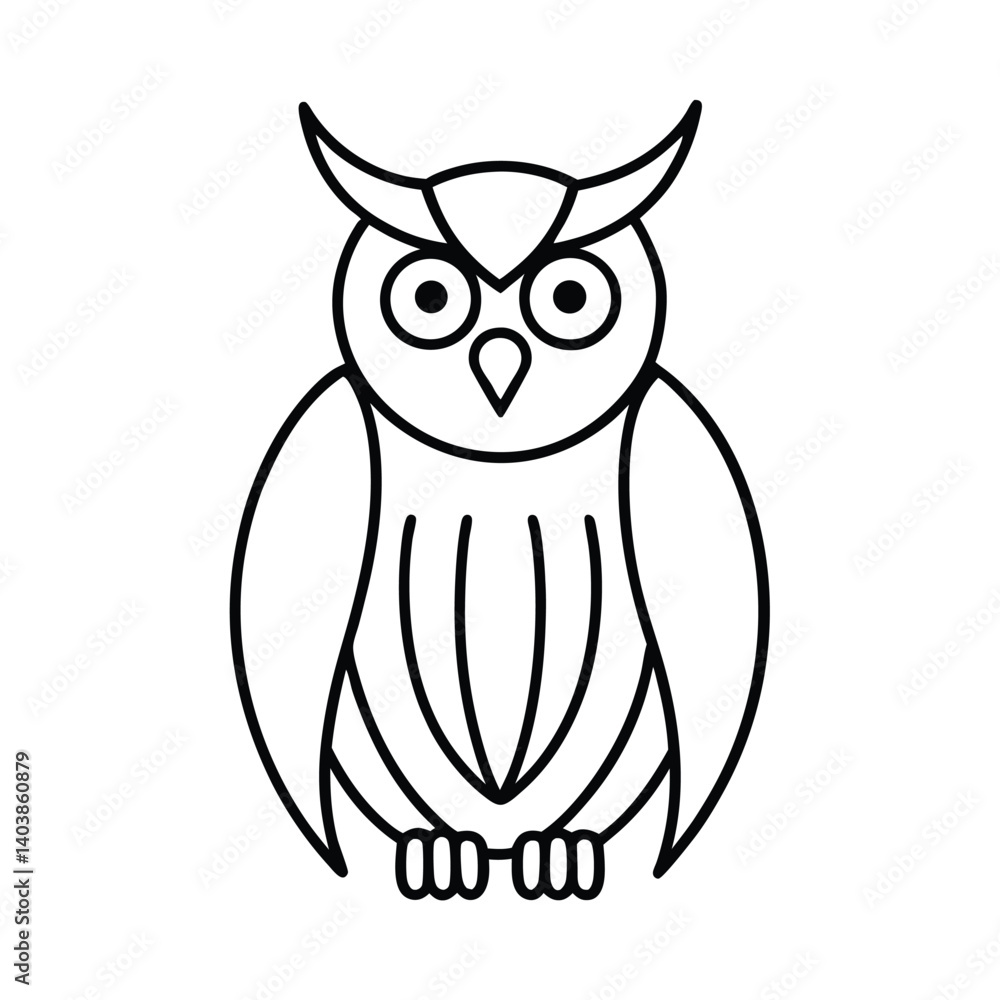 Fototapeta premium creepy owl line art on white background.eps