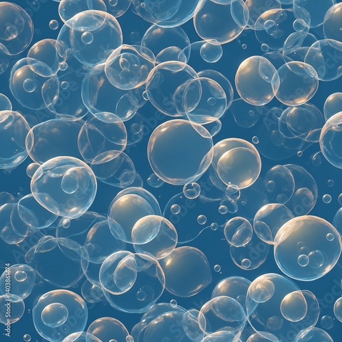 Seamless background of transparent bubbles on a turquoise backdrop