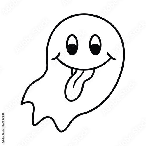 ghost with tongue out line art on white background (1).eps