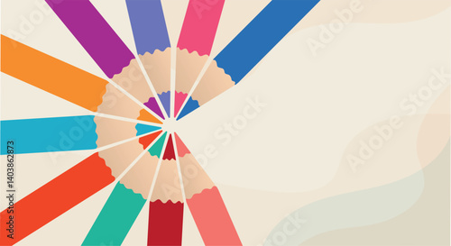 Colored pencils in a circle symbolizing inclusion diversity equality or unity. Banner copy space