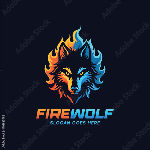 Abstract fire wolf vector logo design template. 