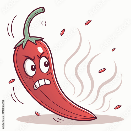 Spicy Red Pepper Steaming with Heat and Fiery Face – Bold and Fun Cartoon Vegetable Vector