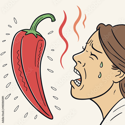 Spicy Red Pepper Steaming with Heat and Fiery Face – Bold and Fun Cartoon Vegetable Vector