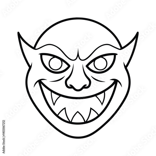scary monster face line art on white background.eps