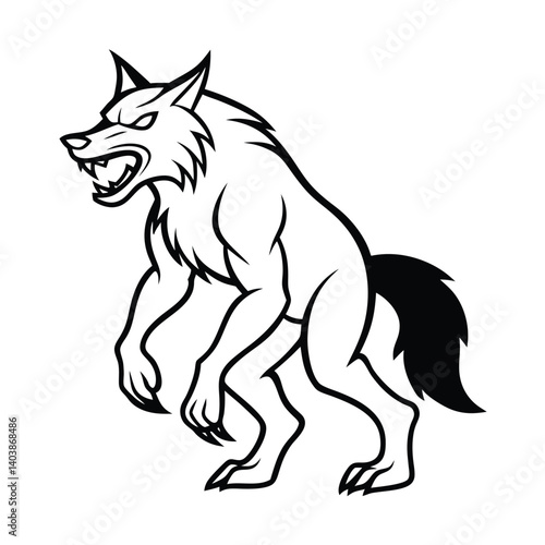 werewolf howling line art on white background .eps