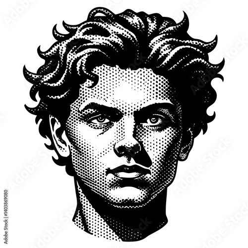 face of a man collage element with vintage stipple photocopy effect