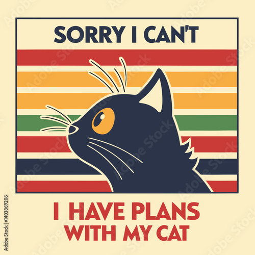 Funny Retro Black Cat Graphic "Cat Plans" Meme Design