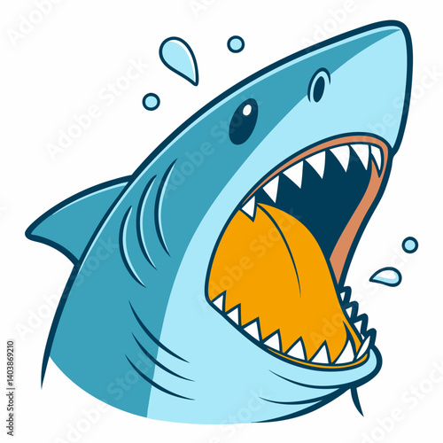 Playful Cartoon Blue Shark Open Mouth White Teeth Vector Graphic