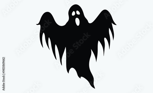 Spooky ghost silhouette, cute cartoon ghost, Halloween illustration, spooky ghost drawing, simple ghost character