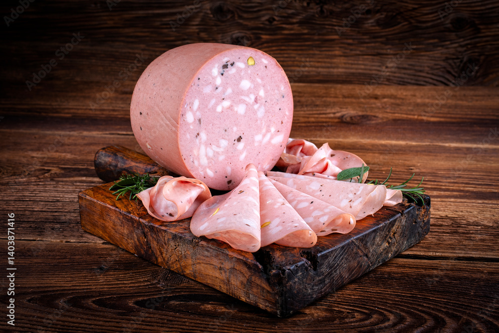 Φωτογραφία Traditional Italian artisan handcrafted fine mortadella with pistachio and truff
