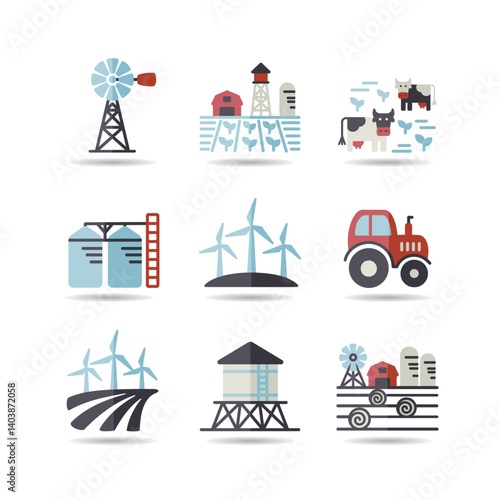 Farm Field icon set. Agriculture sign