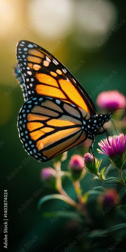 Fototapeta premium Vibrant butterfly perched on a blooming flower