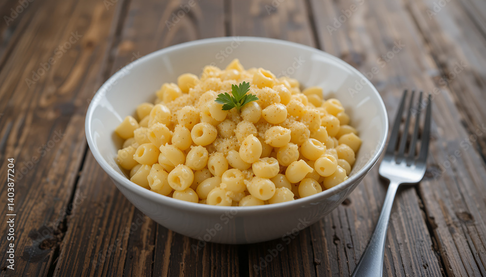 Bowl of mac and cheese on a wooden table, cozy vibe Bowl of mac and cheese on a wooden table, cozy vibe