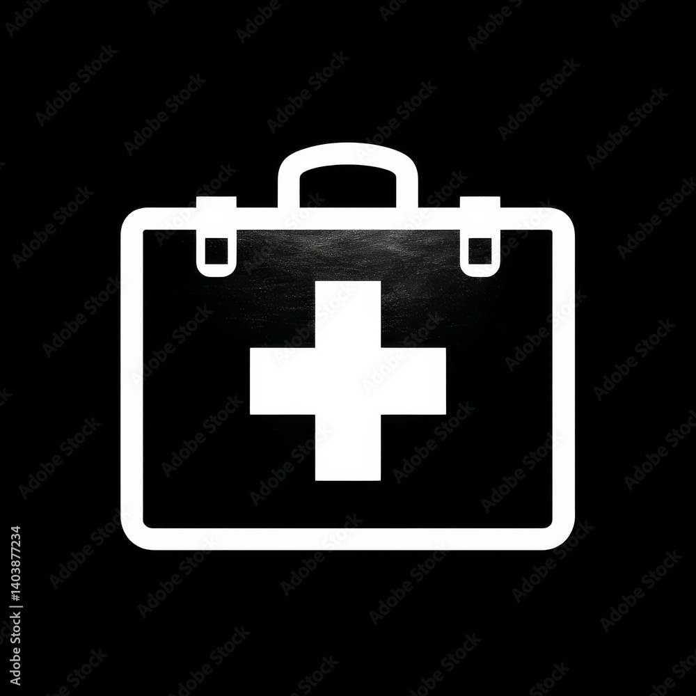 First Aid Kit Graphic - Essential Medical Supplies for Emergency Situations - Black and White Icon First Aid Kit Graphic - Essential Medical Supplies for Emergency Situations - Black and White Icon
