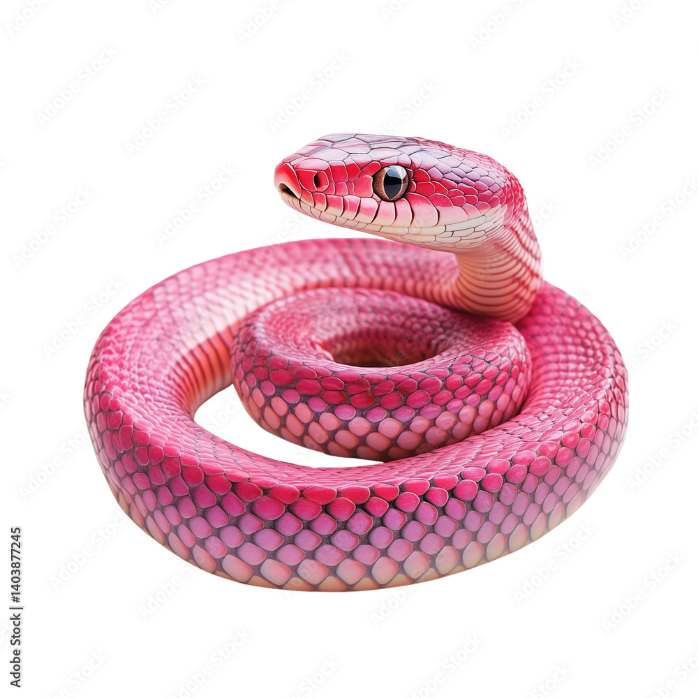 Fototapeta premium Close-up of a delicate pink snake curled around a person's finger, against a soft blurred on transparent png background. Ai generated
