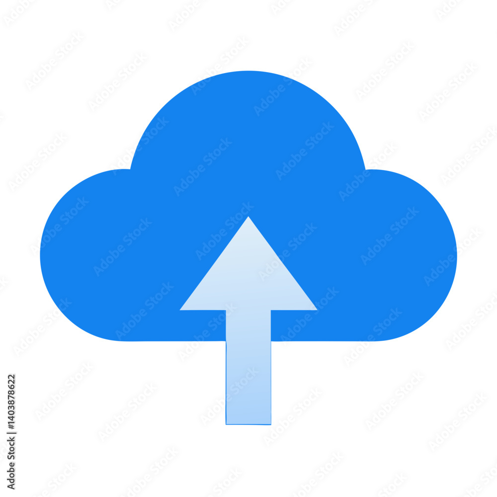 Cloud Upload: An illustration of a light blue cloud with an upward-pointing arrow representing data upload. Cloud Upload: An illustration of a light blue cloud with an upward-pointing arrow representing data upload.