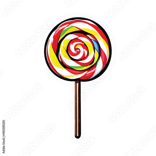 Delicious hard candy lollipop featuring a captivating rainbow swirl pattern