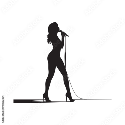 Silhouette of Female Solo Singer Performing with Microphone