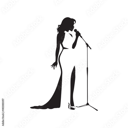 Silhouette of Female Solo Singer Performing with Microphone